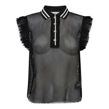 Haute L ' Amitié - Net Frill Polo Top - Black